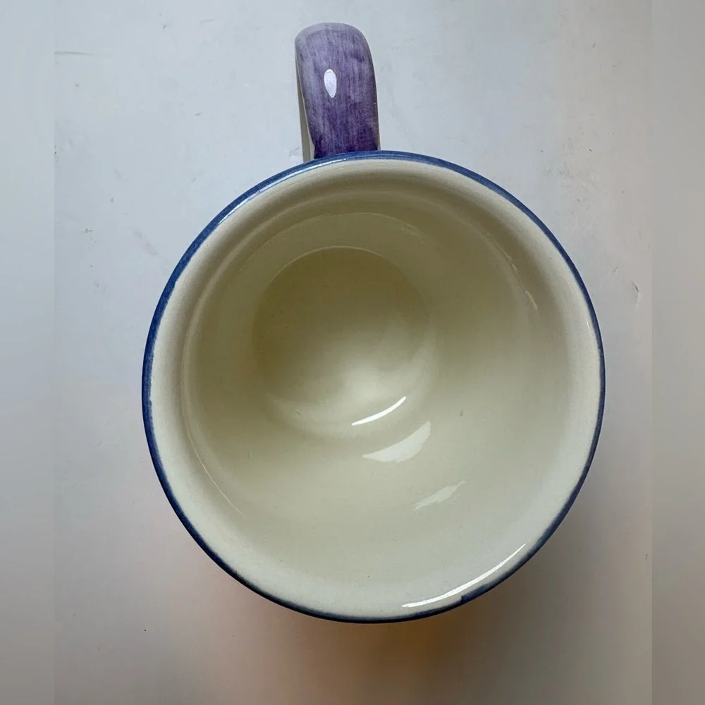 Smuckers vintage hand painted blue purple & white gingham 18 oz. coffee mug